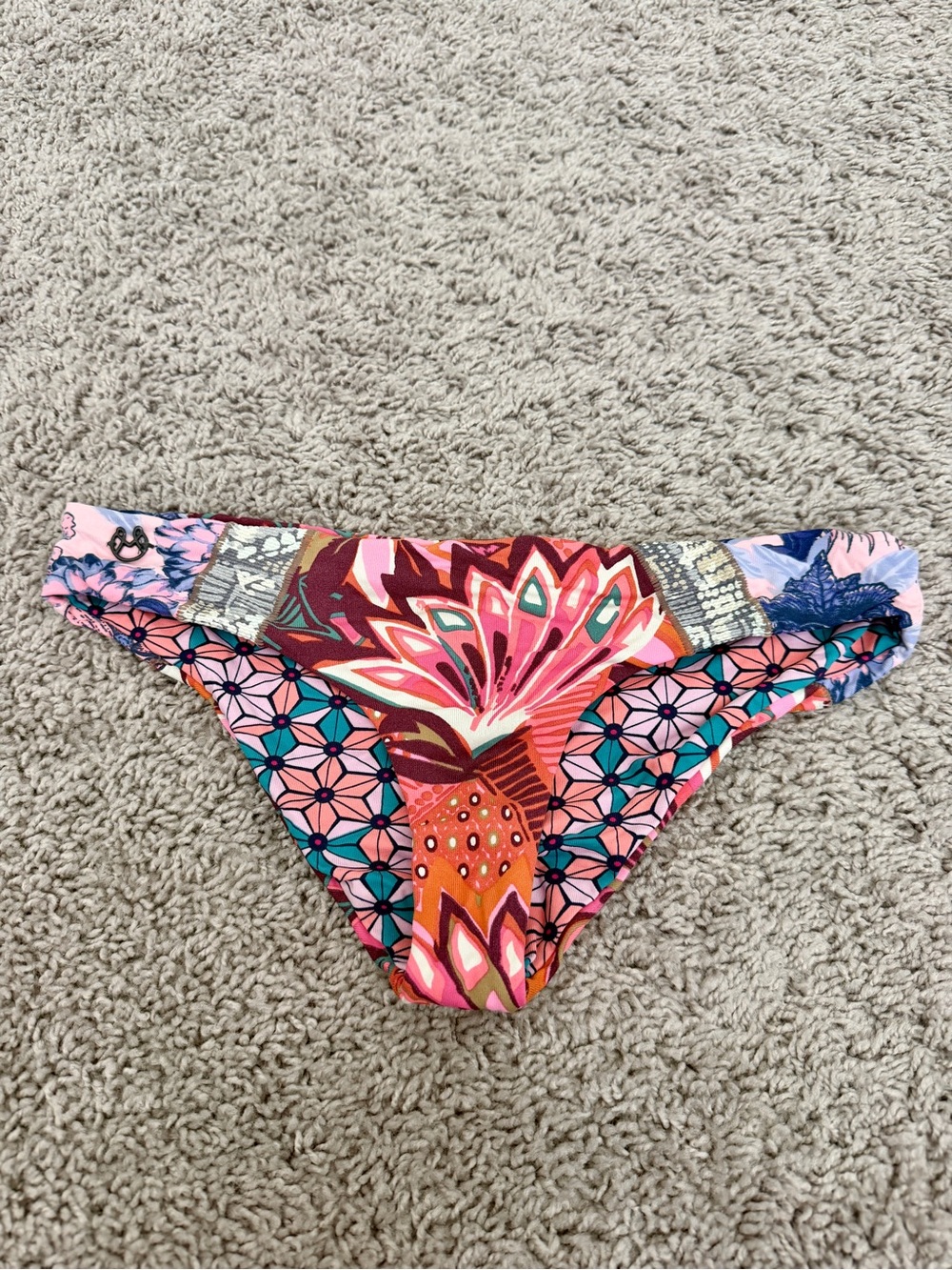 Maaji Multicolor Floral Geometric Bikini Bottom - Pink, Red, Teal